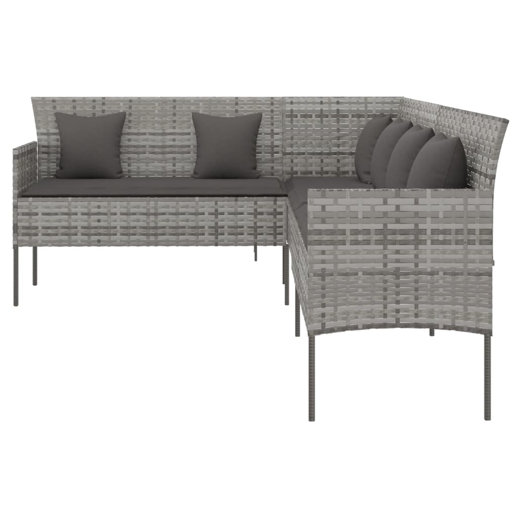 L Shaped Garden Sofa with Cushions Grey Poly Rattan
