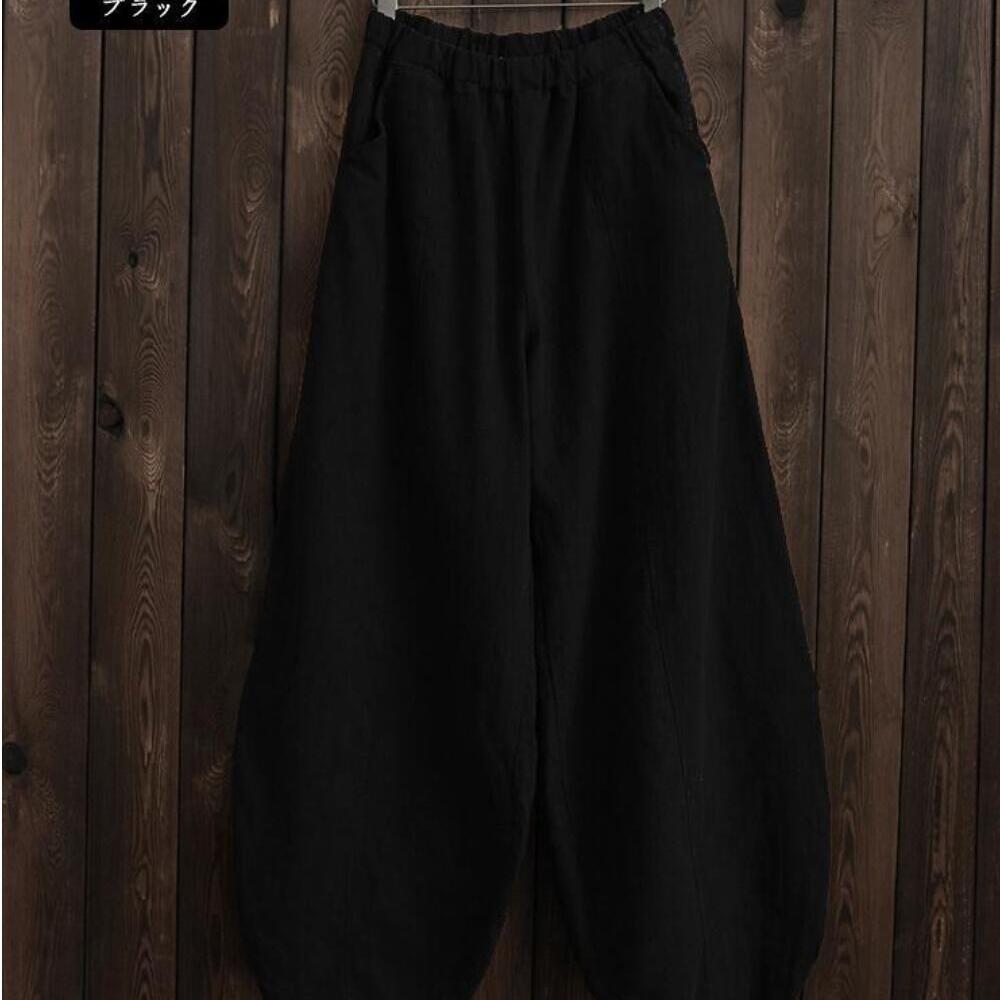 Letní bavlněné a lněné kvetoucí kalhoty na meditaci s elastickým pasem ve velkých velikostech, volné kalhoty, dámské ležérní kalhoty