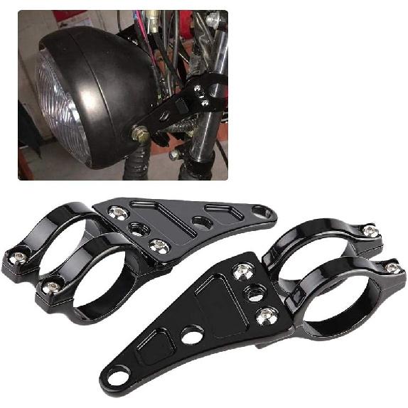 Aramox Universal Motorcycle Headlight Mount Bracket, 38-41mm Fork Clamps, Black Metal, 2-Piece Adjustable Lamp Holder