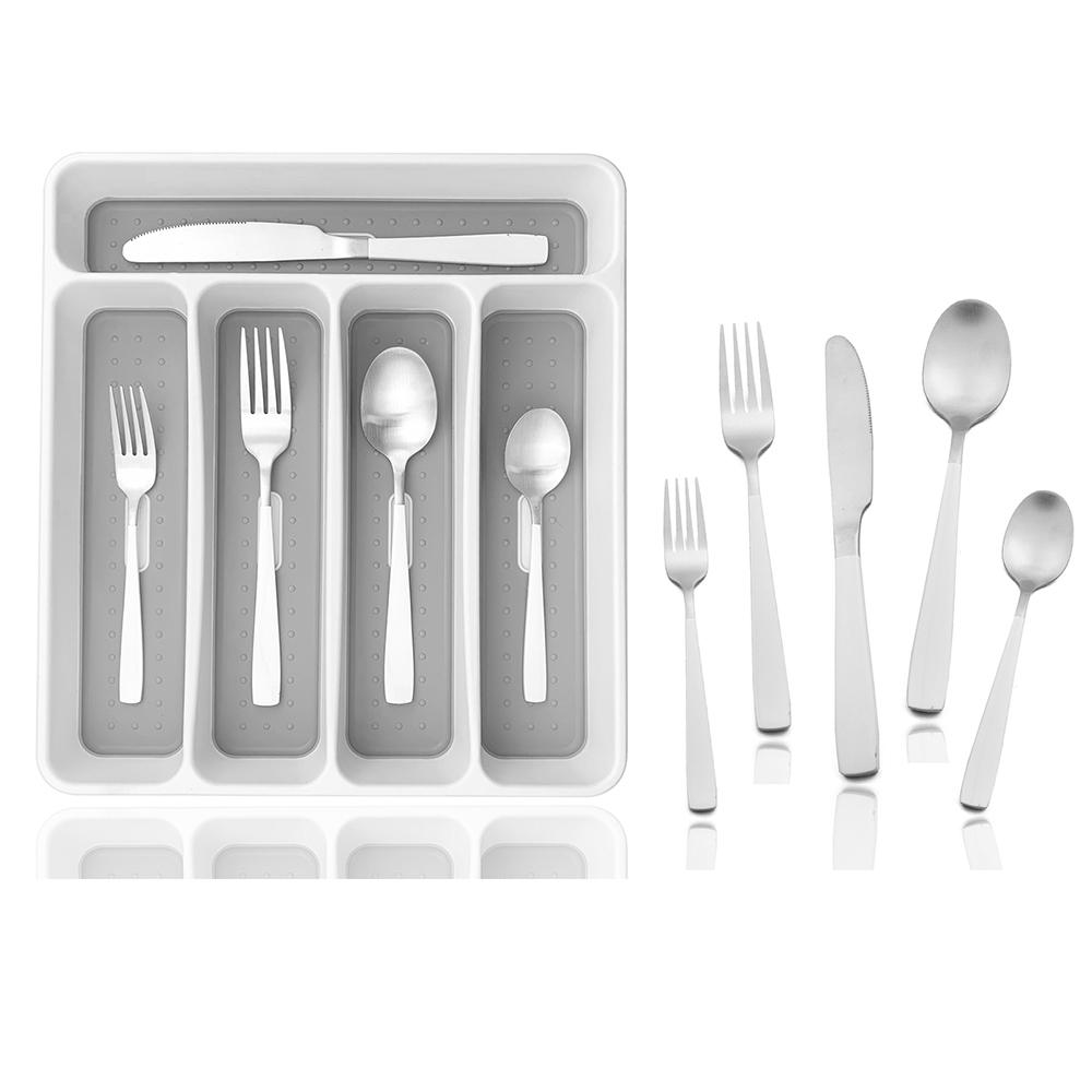 20Pcs Colorful Cutlery Set Dinnerware Set Black Fork Knife Spoon Stainless Steel Home Tableware Set With Plastic Storage Tray