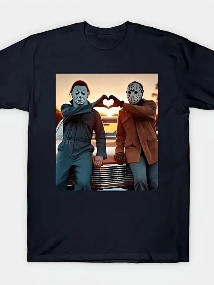 Men’s Retro Halloween – Masked Horror Heart Pattern T-Shirt  Unisex T-Shirt S