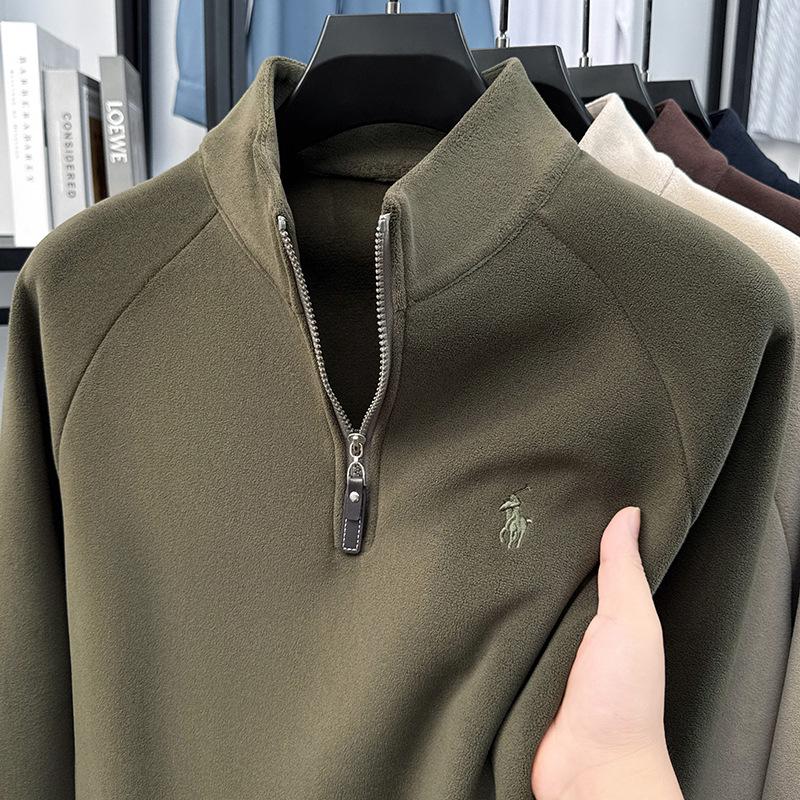 Herren Stickerei Wolle Plüsch Halbreißverschluss Hoodie - Verdicktes Herbst/Winter Basisschicht Oberteil
