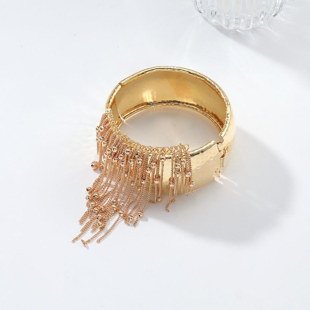 Silver-Tone Plated Tassel Cuff Bracelet Hypoallergenic Material Multi-Layered Chains Wide Band Fringe Bangle