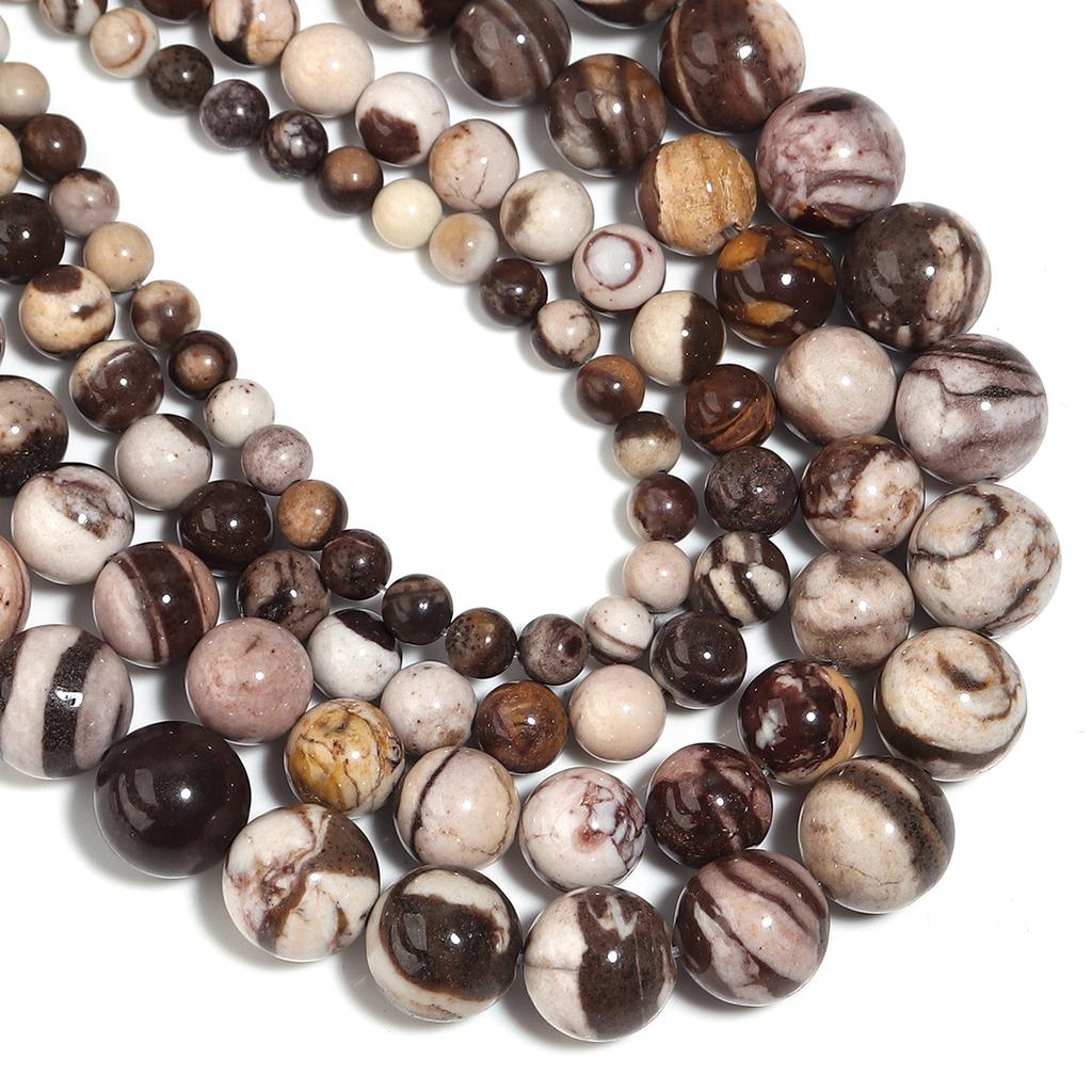 Natural Stone Beads 4 6 8 10 12mm Coffee Stripe Zebra Stone Round Loose Beads For Jewelry Making DIY Bracelets Necklace Supplies