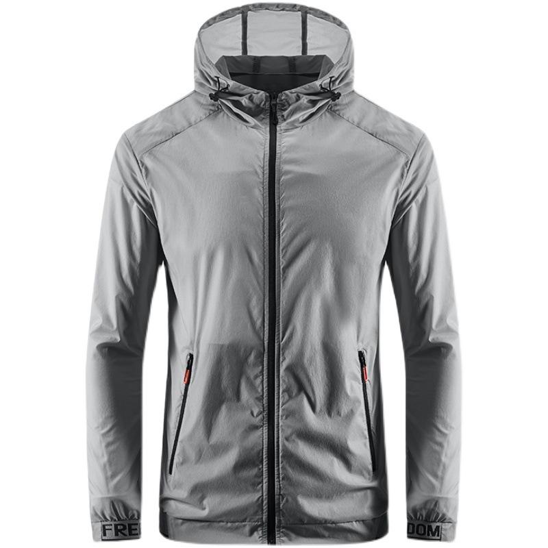 Sommer Kapuzenjacke Langarm Herren Lässig Jugend Einfarbig Kleidung Outdoor Leicht und Atmungsaktiv Schnelltrocknend Skin-Kleidung Herren