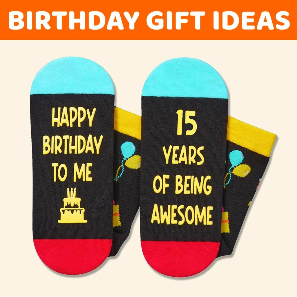 Zmart 15th Birthday Gift Ideas Socks - 15th Birthday Gifts Socks for 15 Year Old Boys Girls, Gift Ideas for 15 Year Old Teens