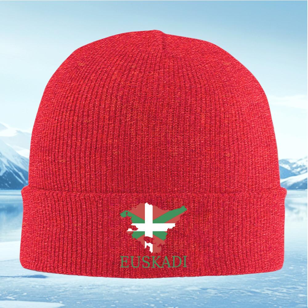 Flag over land shape designEUSKADI text Men Women Unisex Knitted Hat Beanie Pullover Cap Winter Thermal Warm Christmas Outdoor
