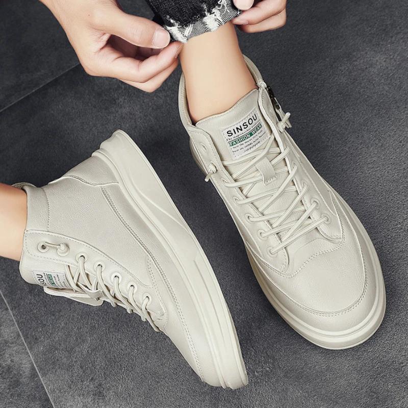 2024 Kožené Pánské Outdoorové Pohodlné Tenisky Boty Muž Platforma Teplá Kožešina Kotníkové Krátké Šněrovací Boty Módní Ležérní Pracovní Obuv