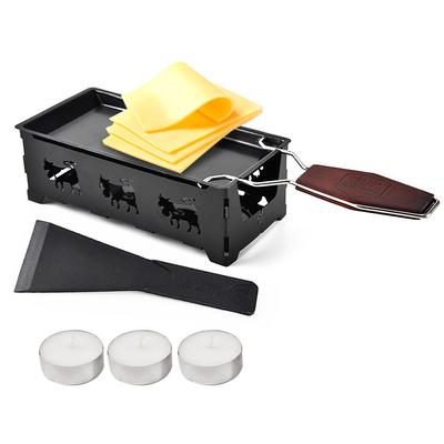 Conjunto de grelha para derreter queijo, raclette, panela para derreter queijo com espátula de silicone, antiaderente, mini rotaster, bandeja para assar, conjunto de fogão