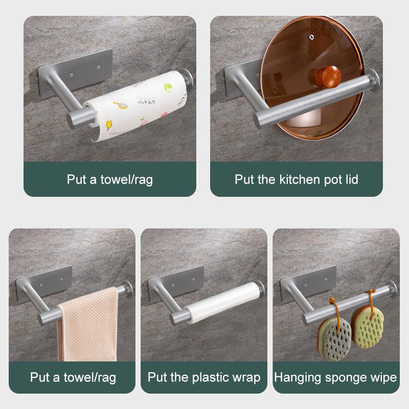 Aluminum Adhesive Toilet Roll Paper Holder Organizer Wall Mount Storage Stand Kitchen Bathroom No Drill Tissue Towel Dispenser