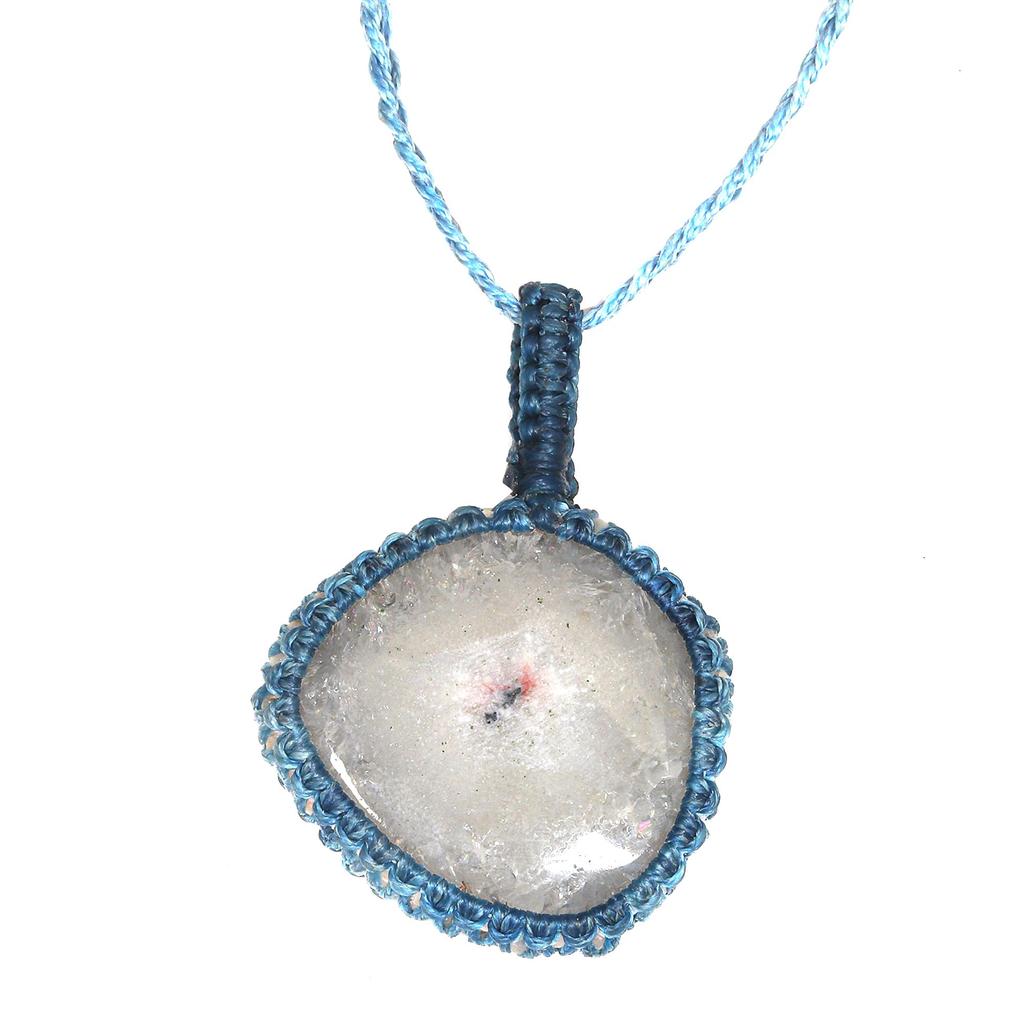 Silver Solar Drusy Gemstone Gift For Friend's Macrame Jewelry Pendant