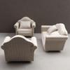 Moin Moin Miniature Furniture 1/12 Scale Sofa Set 3 Pieces White Beige Striped Fabric Dollhouse Accessories