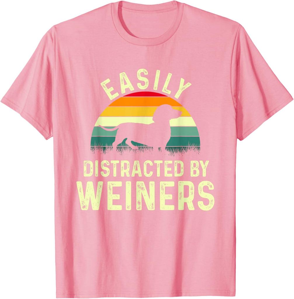 Easily Distracted By Weiners Dachshund Silhouette Unisexs Graphic TShirt Casual Cotton Tee