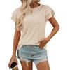 Women's Spring Summer Solid Color Round Neck Sweet Short Sleeved T-shirt Hollowed Out Top