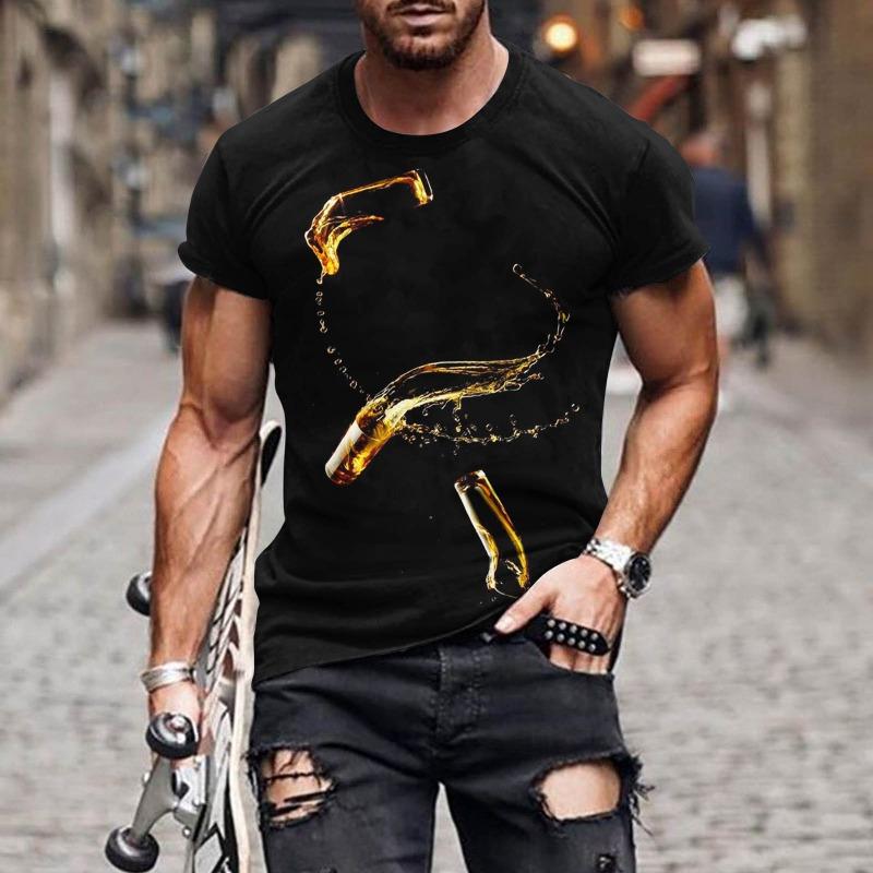 Printed Beer T-shirt 3D Digital Printed Men's Trendy Short Sleeved T-shirt Top