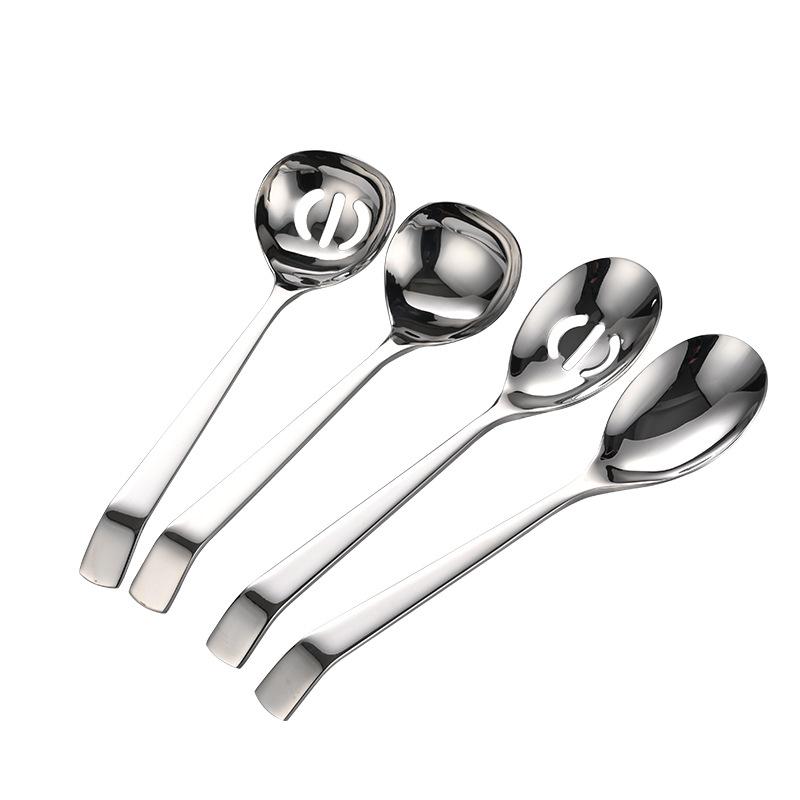 304 common spoon leakage stainless steel tableware New Era large curved square handle vegetable spoon long handle service spoon