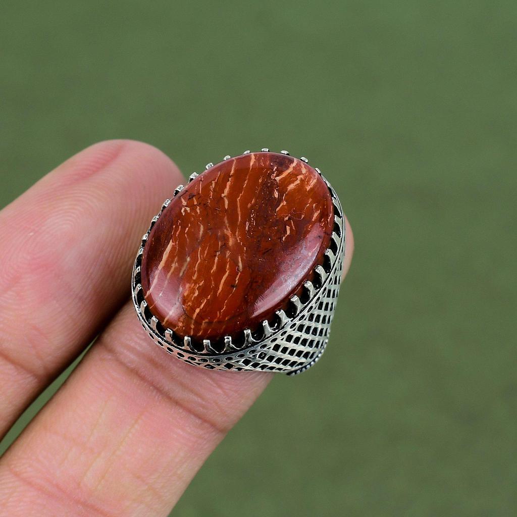 Roter Schlangenhaut-Jaspis Ring 925er Sterlingsilber Ring Natursteinring Silberschmuck Handgefertigter Ring Verlobungsgeschenke In Ringgröße Erhältlich