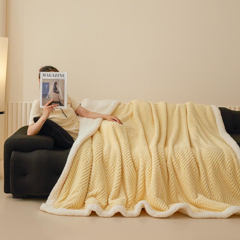 New Jacquard Double layer Lamb Fleece Blanket for Autumn and Winter Thickened Comfortable Cotton Fleece Blanket
