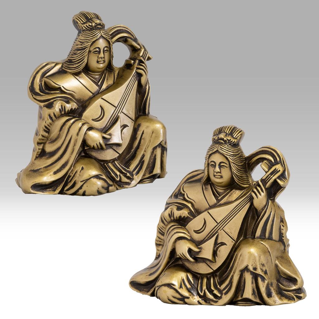 Seven Lucky Gods of Good Luck Benzaiten Silky Gold Buddhist Hideun Makita Buddha Statue Ornament Takaoka Copperware Sculptor Prototype_Kobiki