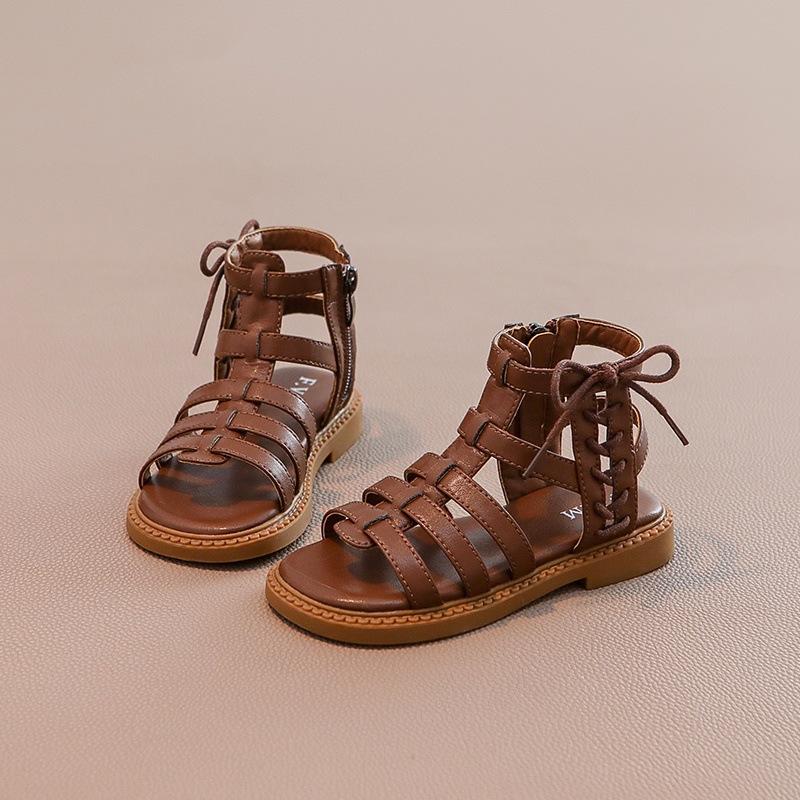 

Туфли для девочек детские принцесса римские сандалии 2025 новые летние летние прохладные сапоги девочки младенец мягкая подошва 36 темно-коричневого