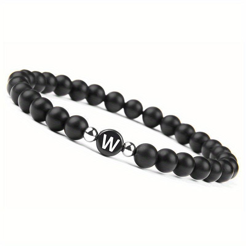Initial Bracelet for Men and Woman Black Onyx 6mm Beads Bracelet with Letter Relationship Jewelry for Couples Alphabet bracelet
