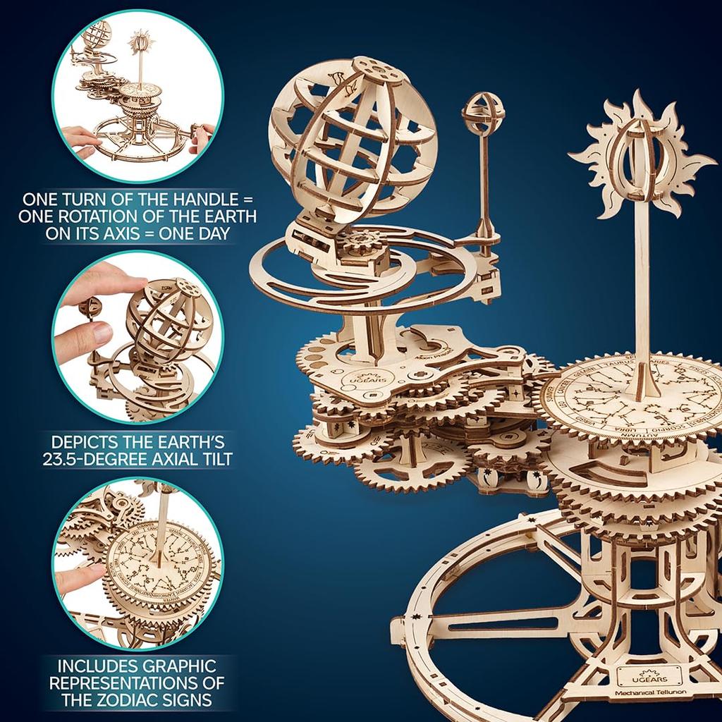 Ugears Mechaniczny Tellurion 70167 Drewniane Rękodzieło Modelarstwo Bez Kleju i Narzędzi dla Dorosłych Dzieci Puzzle, i Zestaw, Wymagane, i