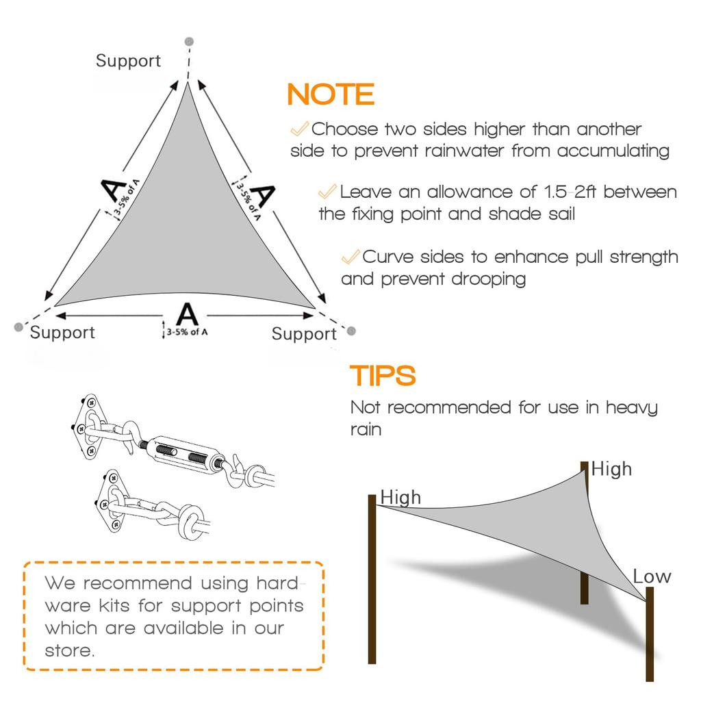 5x5x5/3x3x3M/2x2x2M Waterproof Triangle Sun Shade Sail Canopy For Outdoor Garden Patio Backyard Camping Tents Pool Shade Cloth
