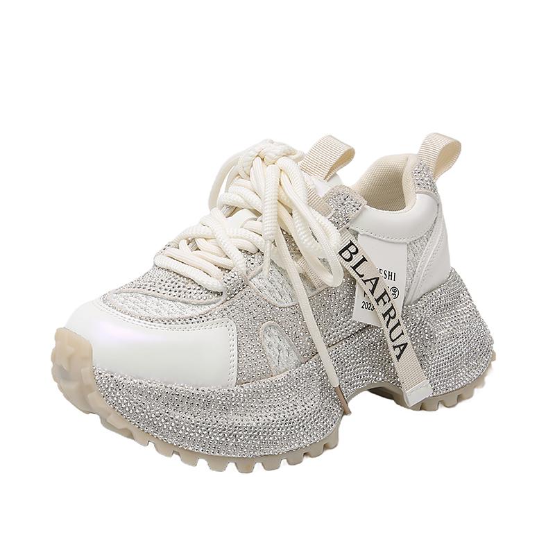 Fashion 8cm Luxury Designer Platform Chunky Sneakers Full Diamond Shoes Non-slip Water Diamond Casual Skateboard Shoes Zapatos De Mujer