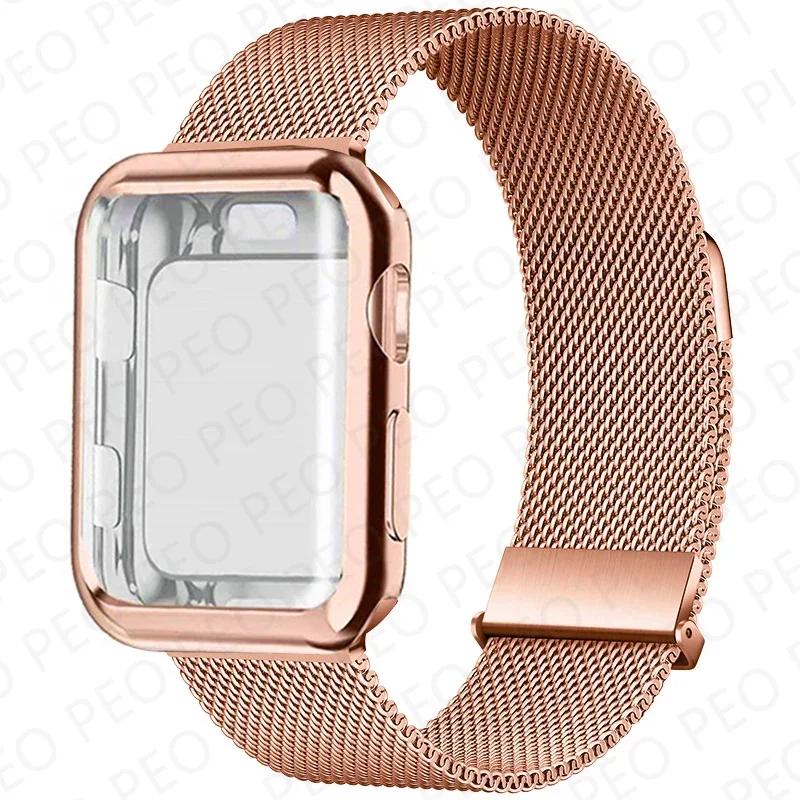 Case+Milanese Loop For Apple Watch Band 44mm 38mm-42mm-40mm Metal Magnetic bands iwatch Series 9 8 7 6 5 4 3 SE 45mm 41mm Strap