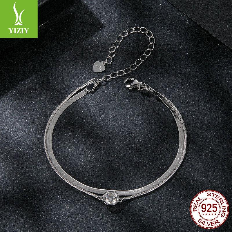 50 Points Sparkling Mozzarella Diamond Double-Layer Bracelet, Simple Light Luxury High-End S925 Sterling Silver Bracelet