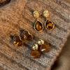 Vintage Brown Resin Tiger Eye Stone Dangle New Earrings for Women Fashion Silver Needle Earring Personality Melard Color Jewelry
