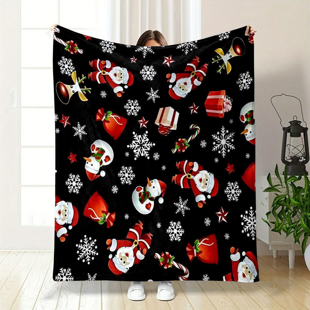 Santa and Snowflakes Pattern Blanket Print Blanket Soft and Cozy Perfect for the Living Room Bed Sofa or a Nap,gift
