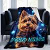 1PC Custom Name "Starry Night Yorkie Portrait" flannel blanket versatile,all-season throw suitable for the living room,bedroom,camping,travel,and gift