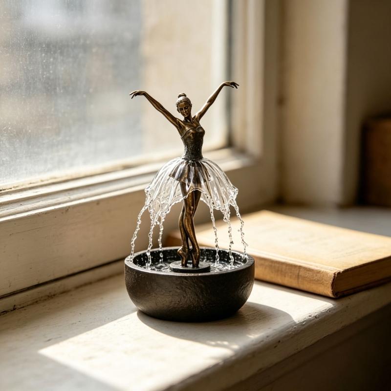 Indoor Water Accent Statue with Dancer Figure and Bowl Design for Bedroom Office Shelf Reading Area Side Table and Window Placement