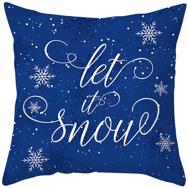 Home Decoration Christmas Blue Printing Poly Poems Pillow Set Nordic Modern New Year Cushion Funda De Almohada