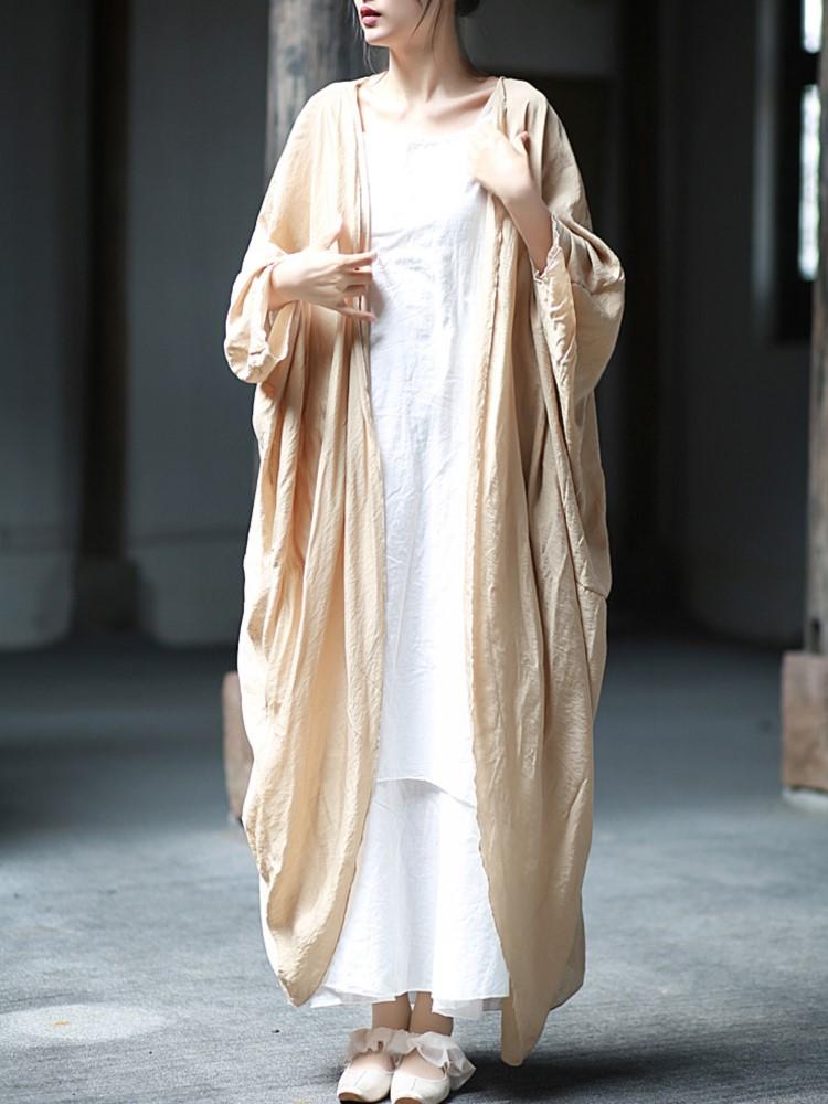 

Johnature Жіночі літні сорочки з рукавом «летюча миша» Однотонний вільний кардиган Літні жіночі повсякденні довгі сорочки Топи One Size колір світло кави