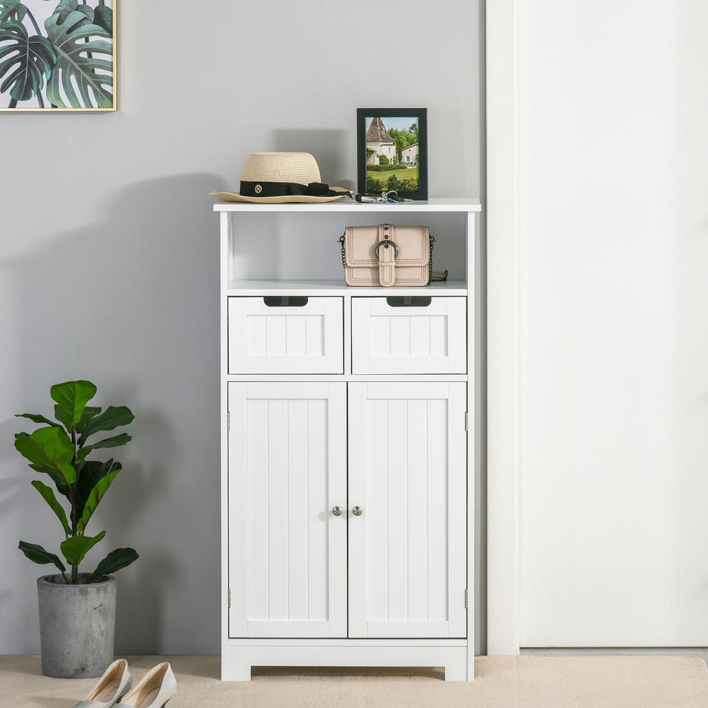 Bathroom Cabinet, Free Standing Bathroom Storage Cabinet with 2 Drawers and Adjustable Shelf, Small Bathroom Storage Unit, White