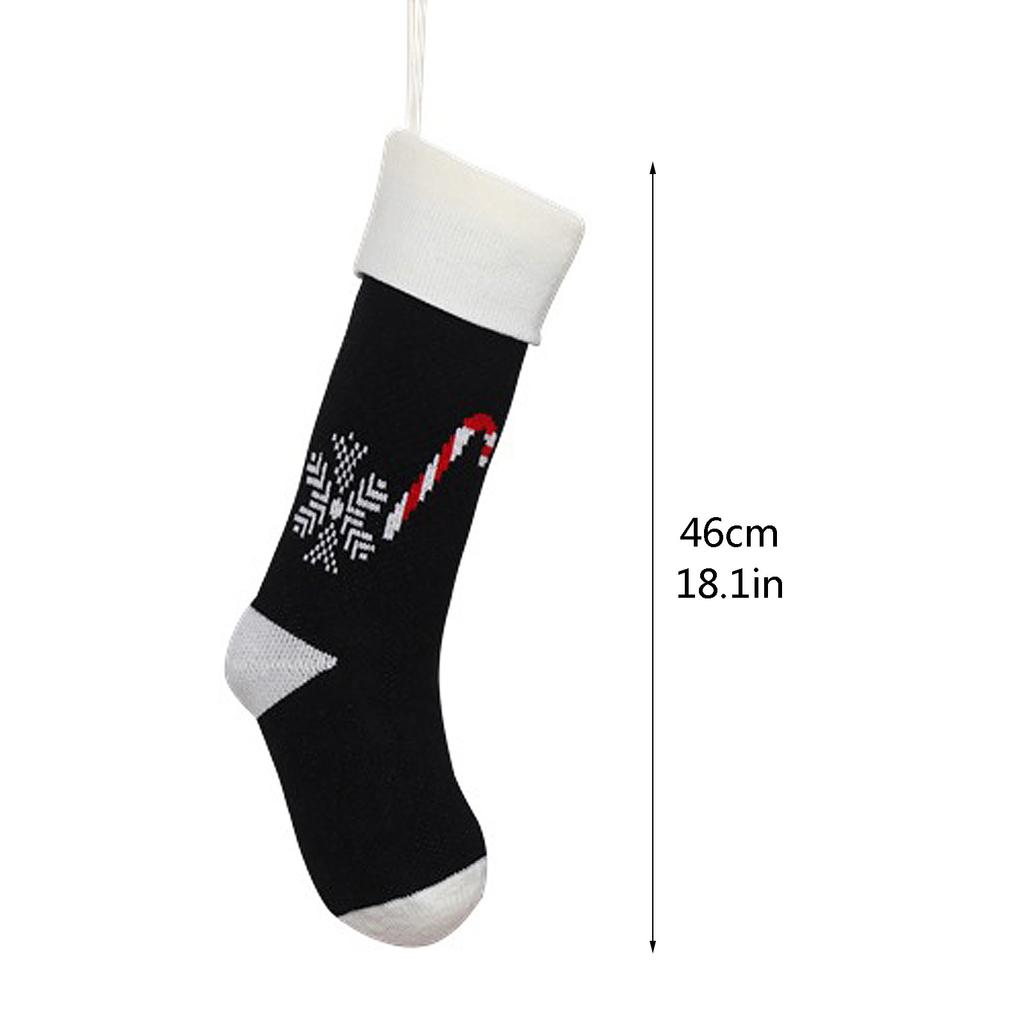 Black Candy Cane Snowflake Knitted Plush Decorative Stocking Yarn Christmas Stocking Pendant