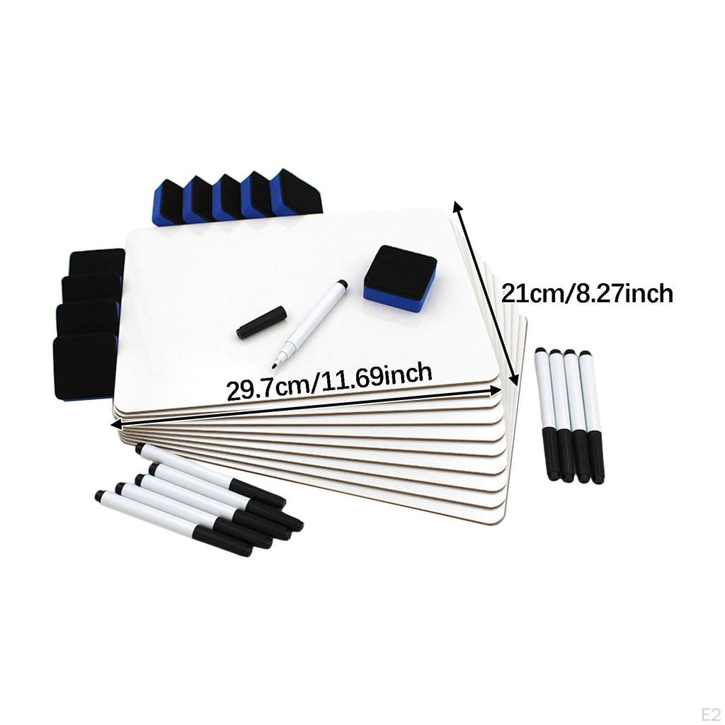 10Pcs Desktop Dry Erase Boards with 10 Markers Double Sided Versatile Use Lapboards White