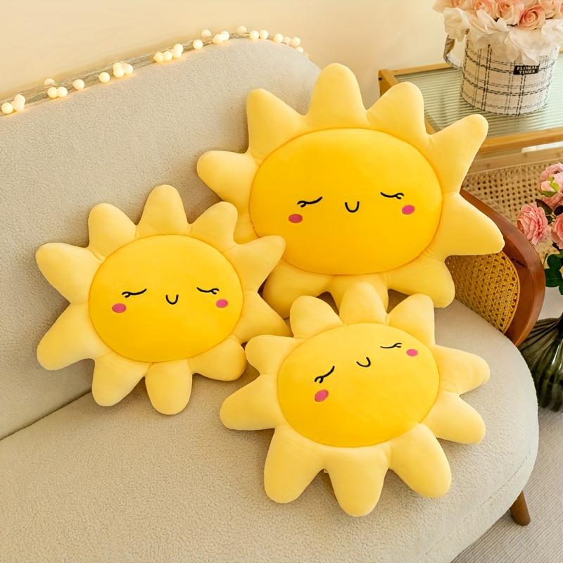 Cute Sun Plush Pillow Soft Yellow Cartoon Style Decorative Cushion for Youngsters' Room, Portable Polyester Throw Pillow with Delightful Design
