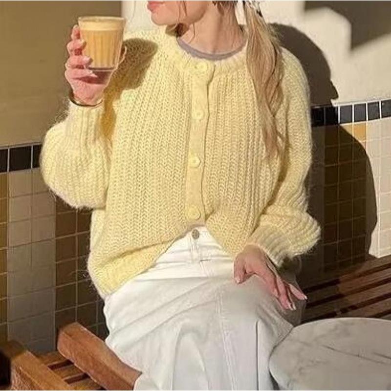 2025 Autumn Women's Long Sleeve Knit Cardigan Sweater Top - European & American Style