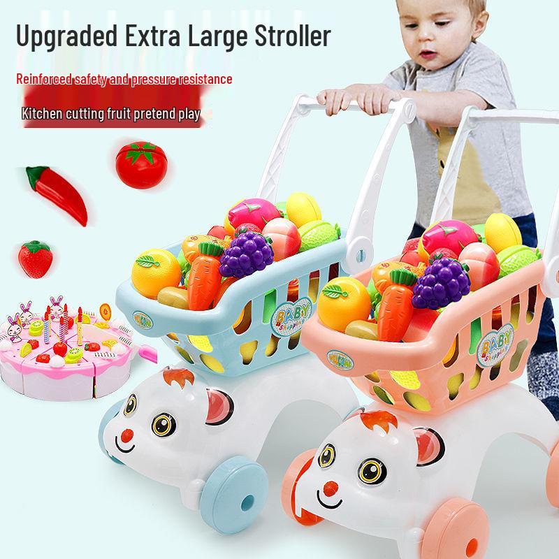 Large Kids' Grocery Cart with Fruit & Vegetable Play Set for Playhouse