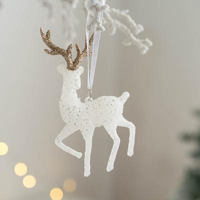 1 Stück Weihnachtsdekoration zum Aufhängen Weihnachtsbaum-Anhänger Glitzer Weiß Hirsch Ornamente Elch 2026 für Heimdeko Kinderspielzeug Neujahrsgeschenk