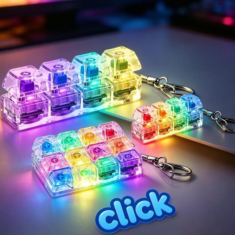 Toys LED Glowing Keyboard Keychain Fingertip Stress Relief Uncompressed Buttons Keyring Student Schoolbag Pendent Gifts