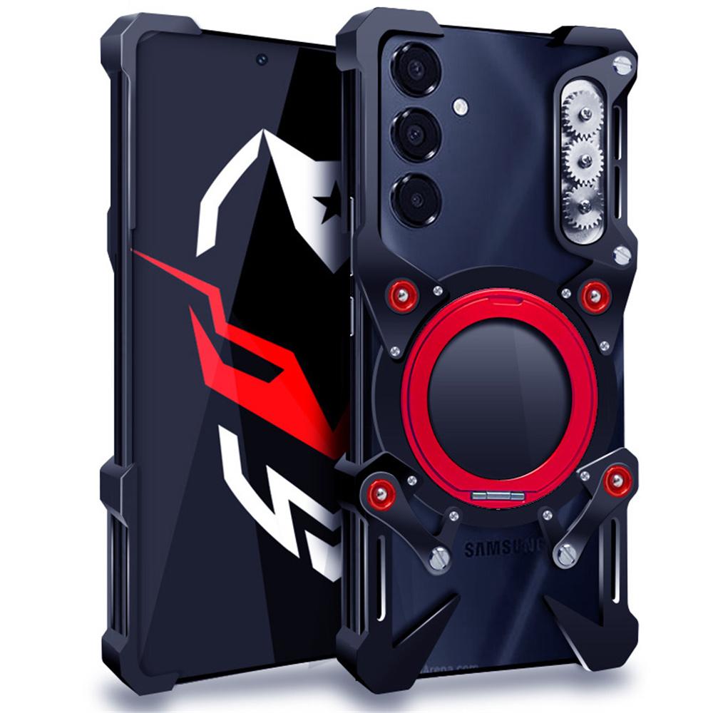 

For Samsung Galaxy A15 4G/5G/M15 5G Bumper Case Kickstand Aluminum Alloy Magnetic Phone Cover with Wrist Strap Black