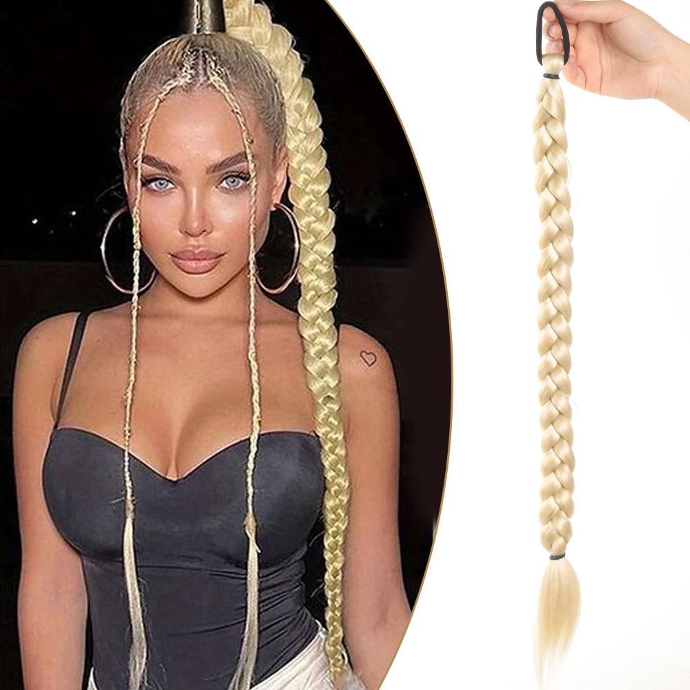 

Aosiwig синтетическая длинная коса, наращивание хвостов, 24 дюйма, эластичная резинка, хвост для женщин, искусственный накладной шиньон