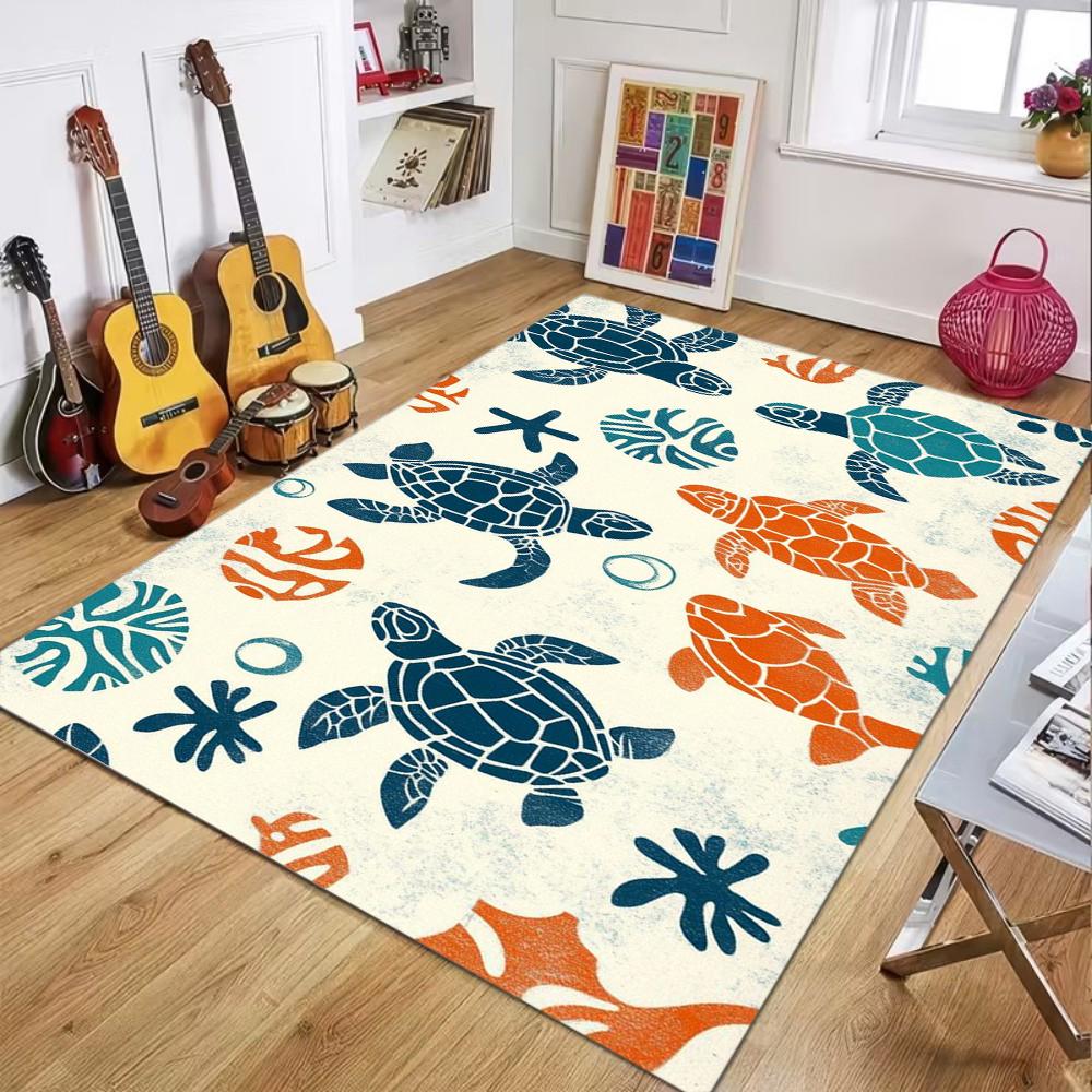 Starfish Shell Coral Marine Organisms Pattern Carpet for Living Room Decor Bedroom Rug Sunroom Terrace Vacation Sofa Floor Mat