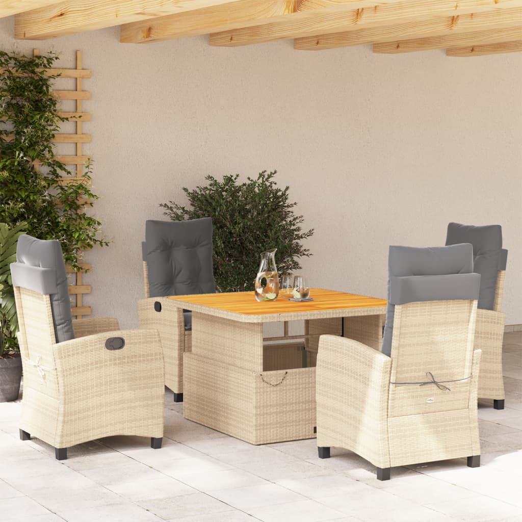 Vidaxl 5-Cz. Gartenmöbel-Set mit Kissen, Beige, Polyrattan
