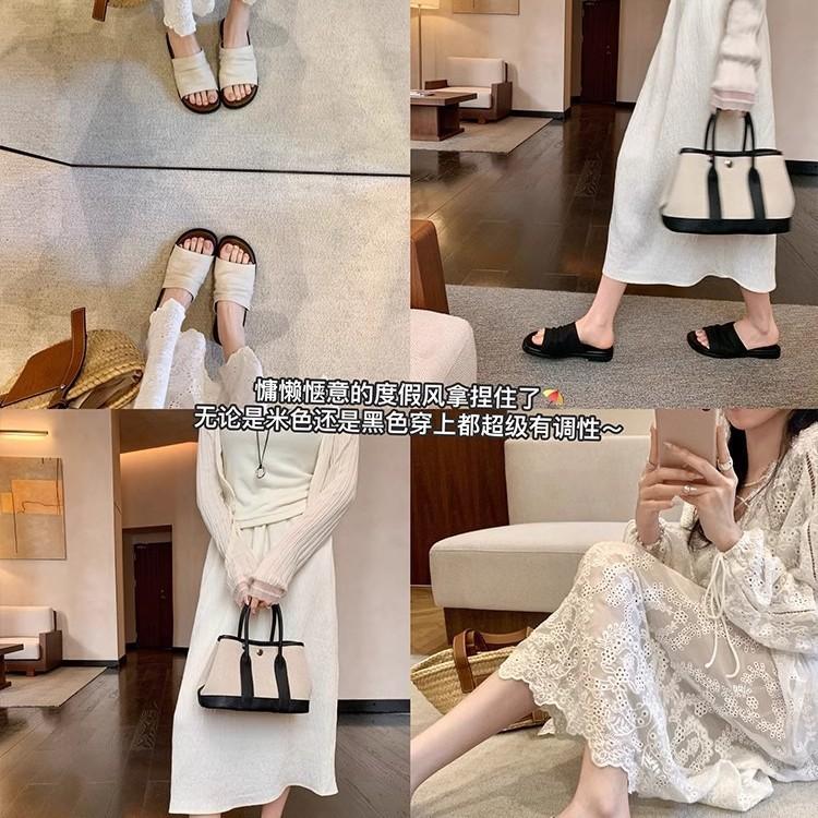 Bangkok Tow~ Holiday Wind Beach Linen Pleated Flat Bottom Cool Slippers Women's Outer Wear Summer Versatile One-pedal Sandals