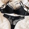 Sexy Hollow Cross Sling Bra French Lace Flowers Embroidery Women Underwear Set Comfort Thin Cup Push Up Bras Romantic Lingerie
